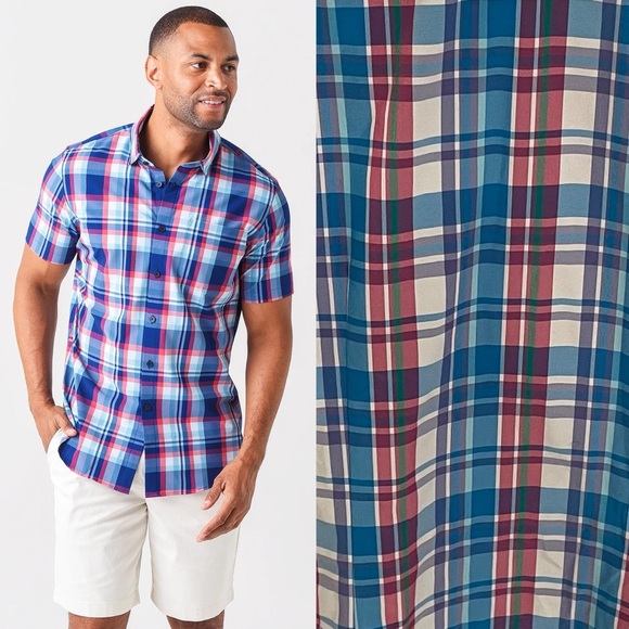 MIZZEN+MAIN Leeward Short Sleeve Button Down Performance Shirt Large Plaid.   22 - Picture 1 of 7